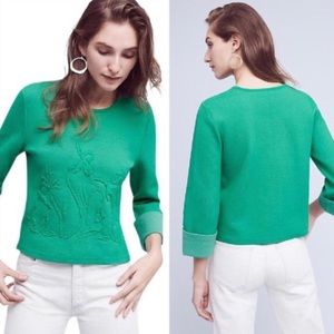 Anthropologie Cotton Knit Green Embossed MOTH